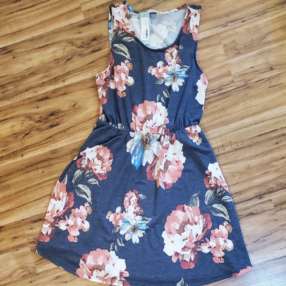 French Grey Evalynn Knit Dress Blue Floral Large